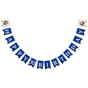 Bannière À Fanions Joyeux 30e Anniversaire Photo Paillettes Bleues