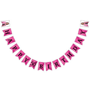 Bannière À Fanions Joyeux 50e anniversaire Photo Hot Pink Bunting dra