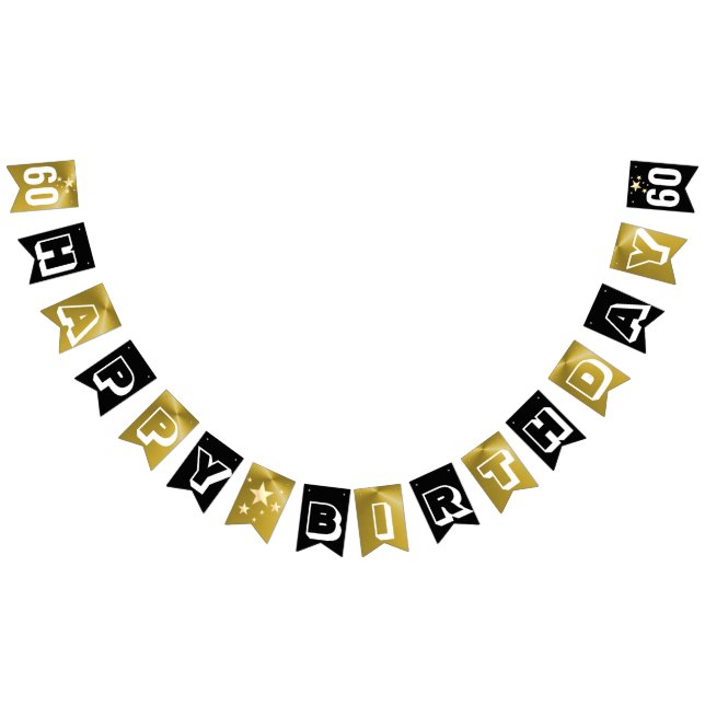 Bannière À Fanions Joyeux 60e anniversaire de Black and Gold (Tout)