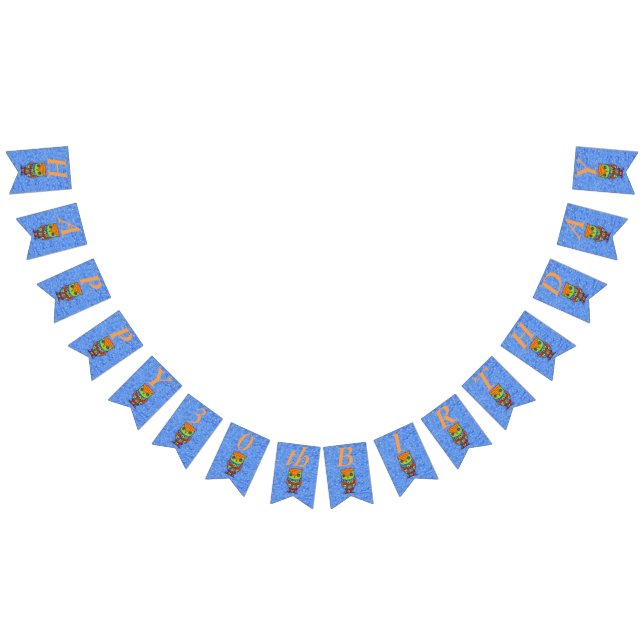 Bannière À Fanions Joyeux Anniversaire Bright Neon Coloured Owl Blue (Tout)