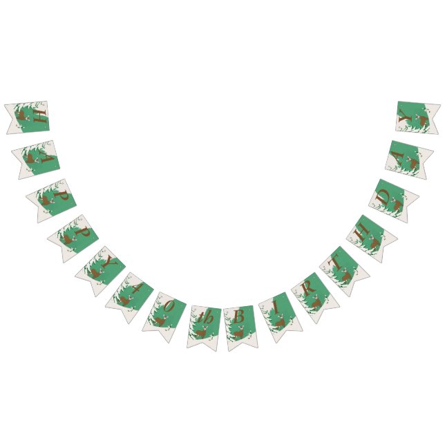 Bannière À Fanions Joyeux Anniversaire Cerf Brown en Neige par Pine T (Tout)