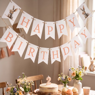 Bannière À Fanions Joyeux Anniversaire Enfants Lapin Anniversaire Ros