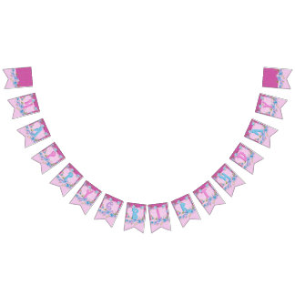 Bannière À Fanions Joyeux anniversaire Floral rose violet Pois Parti