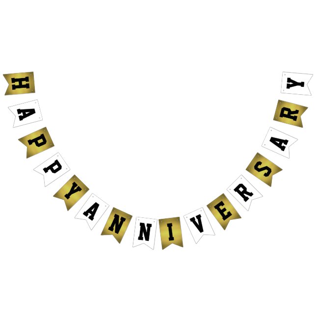 Bannière À Fanions Joyeux anniversaire Golden and White (Tout)