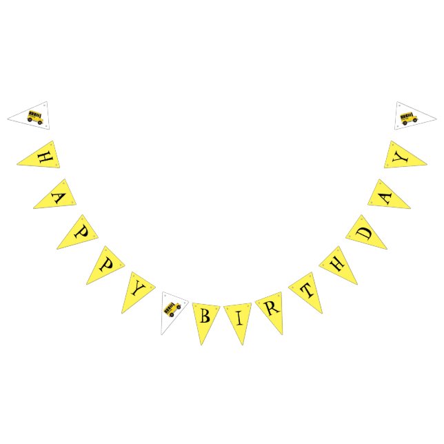 Bannière À Fanions Joyeux Anniversaire Jaune École Bus Enseignant Édu (Tout)