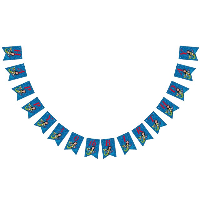 Bannière À Fanions Joyeux Anniversaire Jolie Sirène de Coeur Rouge (Tout)