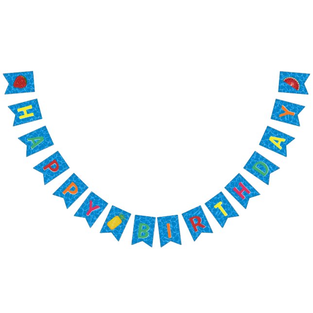 Bannière À Fanions Joyeux anniversaire l Pool Party l Summer Fruit Fl (Tout)