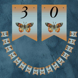 Bannière À Fanions Joyeux Anniversaire Monarque Papillon Blues Orange