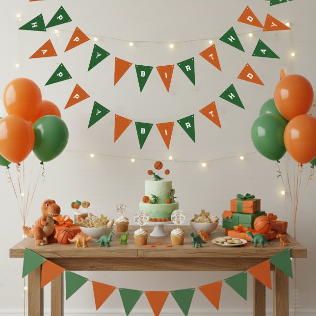 Bannière À Fanions Joyeux Anniversaire Orange Et Vert (Créateur téléchargé)