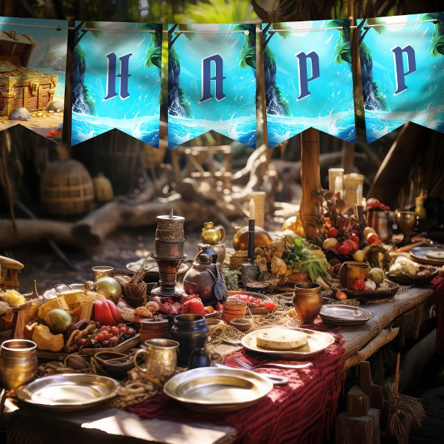 Bannière À Fanions Joyeux Anniversaire paradis des pirates (Créateur téléchargé)