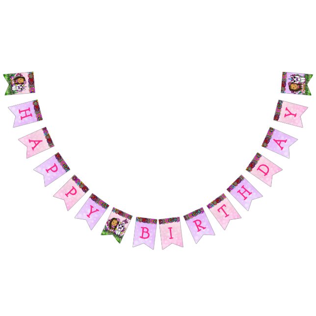 Bannière À Fanions Joyeux Anniversaire rose et violet licorne Fée (Tout)