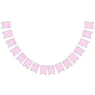 Bannière À Fanions Joyeux anniversaire !   rose Stripes & Coeurs Anni