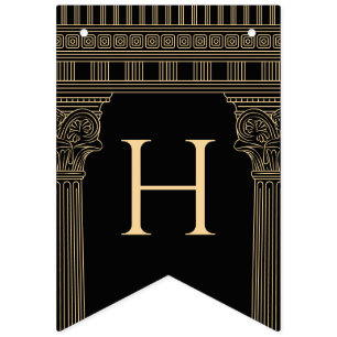 Bannière À Fanions Joyeux anniversaire temple grec avec des couleurs 