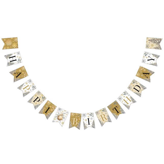 Bannière À Fanions Joyeux anniversaire Winter Wonderland Gold (Tout)