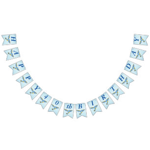 Bannière À Fanions Joyeux Birthday Whimsical Flying Joli Bluebird