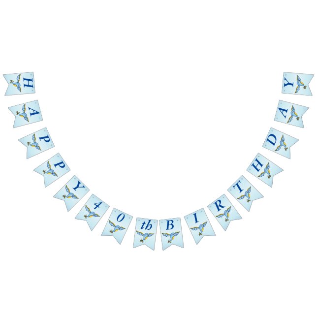 Bannière À Fanions Joyeux Birthday Whimsical Flying Joli Bluebird (Tout)