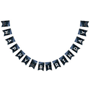 Bannière À Fanions Joyeux Bithday Marine Bleu Marbre Bleu Marbre Drap