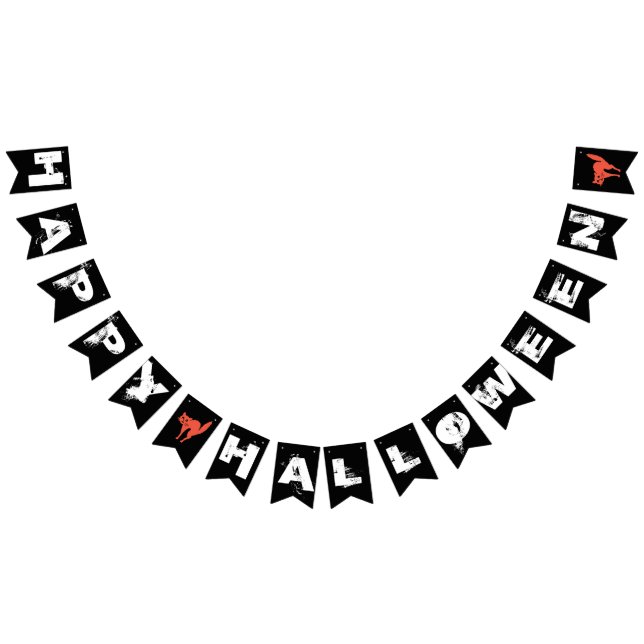 Bannière À Fanions Joyeux Halloween Black White Orange Party (Tout)