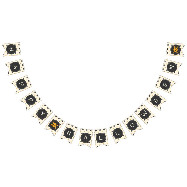 Bannière À Fanions Joyeux Halloween. Jack-o'-lantern White Pois (Tout)