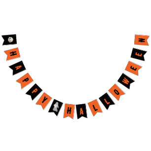 Bannière À Fanions Joyeux Halloween Orange Black Crâne fantôme