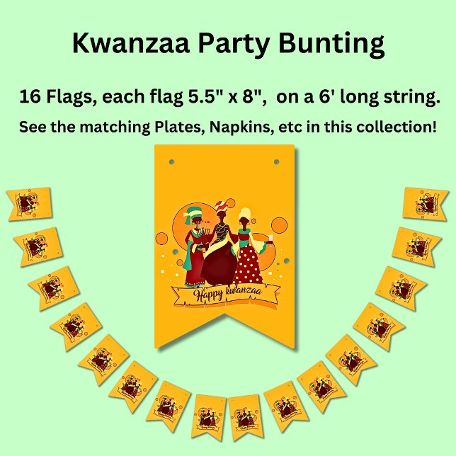 Bannière À Fanions Joyeux Kwanzaa 3 Dames Jaunes (Créateur téléchargé)