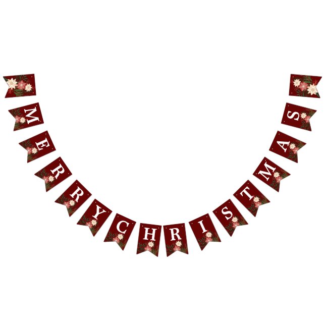 Bannière À Fanions Joyeux Noël Elégant Maroon Poinsettia vacances (Tout)