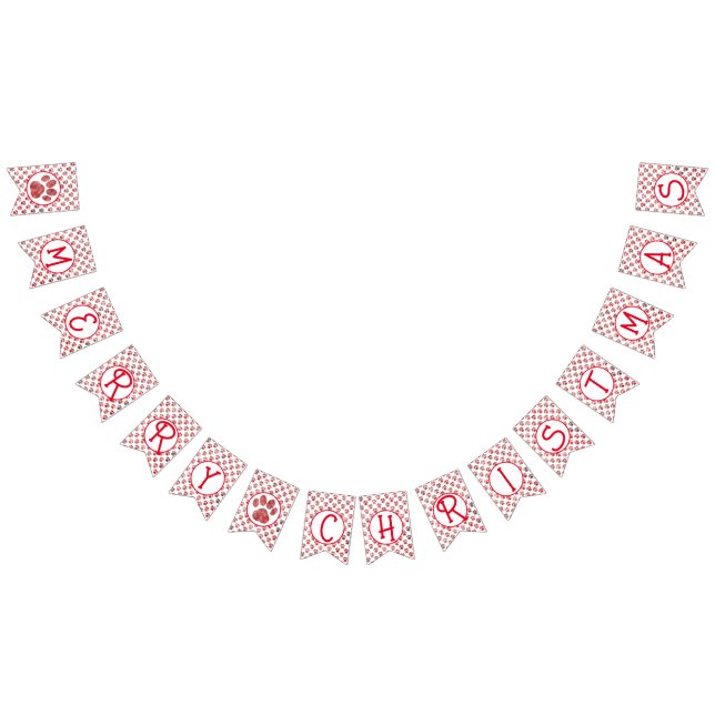 Bannière À Fanions Joyeux Noël Rouge Paw Silhouette avec 2images (Tout)