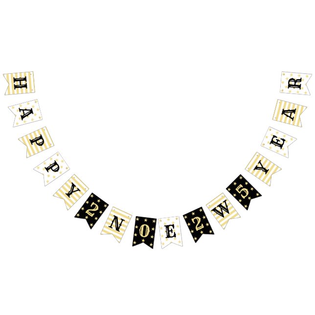 Bannière À Fanions Joyeux Nouvel An 2025 Faux Gold Stars Stripes (Tout)