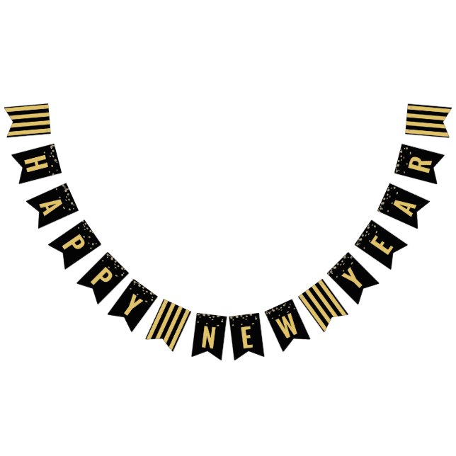 Bannière À Fanions Joyeux Nouvel An moderne Black Gold Party (Tout)