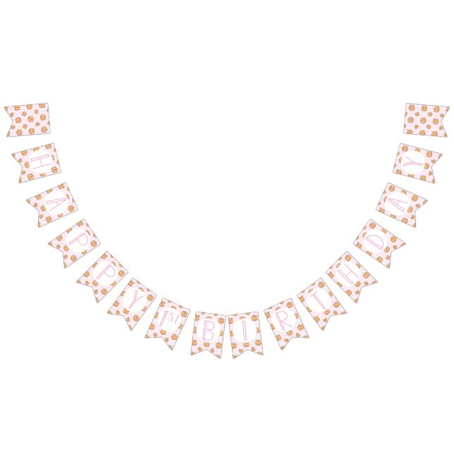 Bannière À Fanions Lait et biscuits Anniversaire rose (Tout)