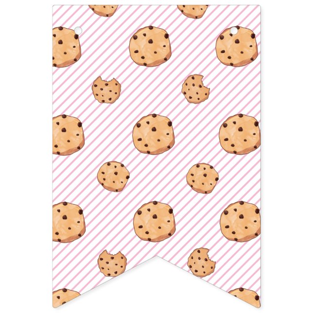 Bannière À Fanions Lait et biscuits Anniversaire rose (Premier drapeau)