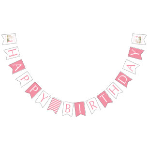 Bannière À Fanions Lapin rose de fille Joyeux 1er anniversaire