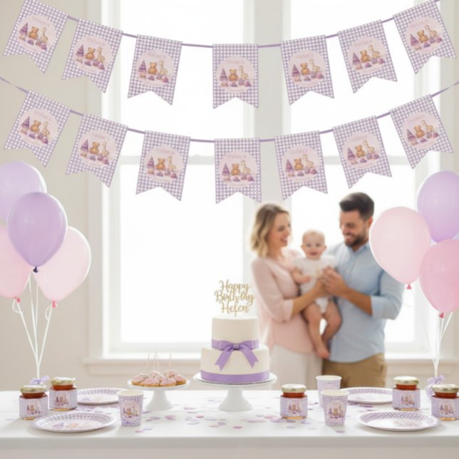 Bannière À Fanions Lavender Gingham 1st Birthday Bunting Flags (Créateur téléchargé)