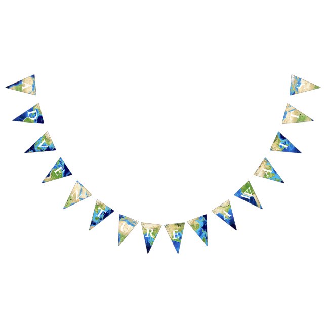 Bannière À Fanions L'aventure attend des lettres de blanc de globe du (Tout)