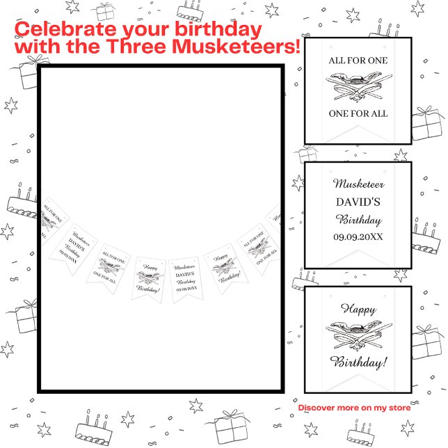 Bannière À Fanions Les Trois Mousquetaires Joyeux anniversaire (Créateur téléchargé)