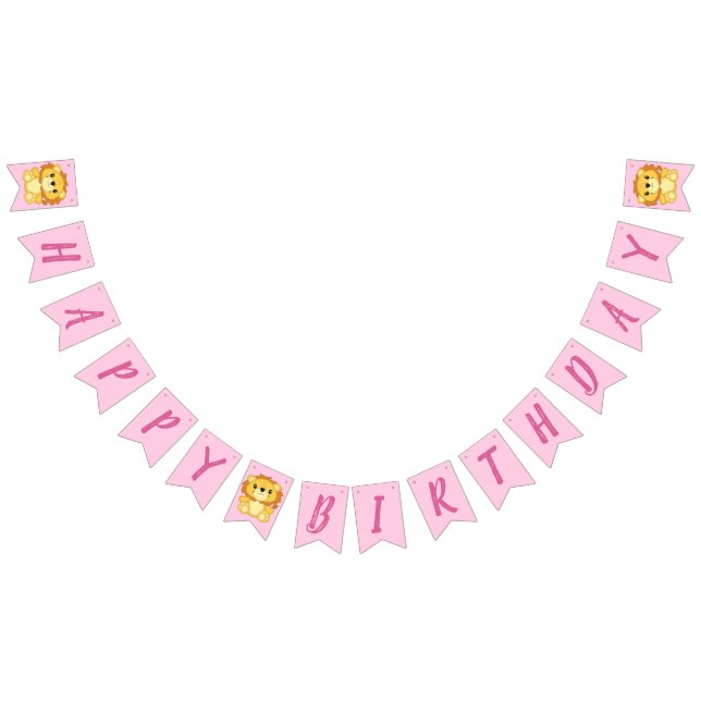 Bannière À Fanions Lion fête d'anniversaire rose (Tout)