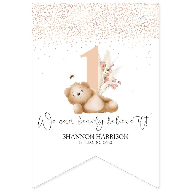 Bannière À Fanions L'ours et l'abeille premier anniversaire (Premier drapeau)