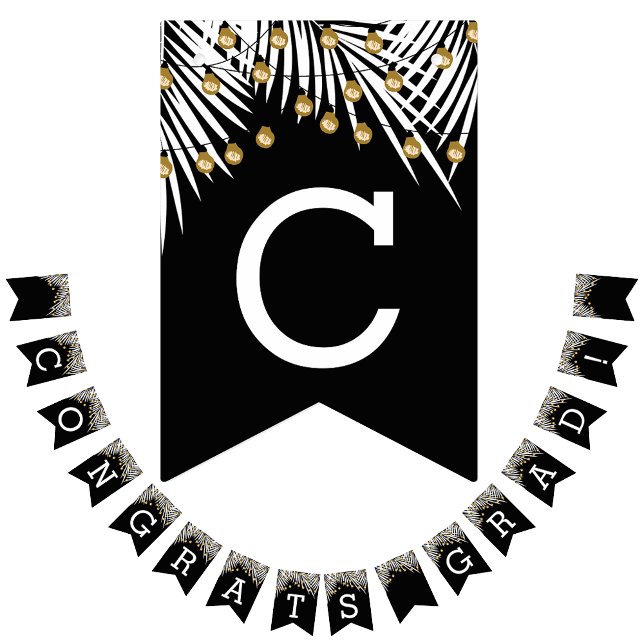 Bannière À Fanions Lumières dorées des Palmes blanches sur Noir Congr (Créateur téléchargé)