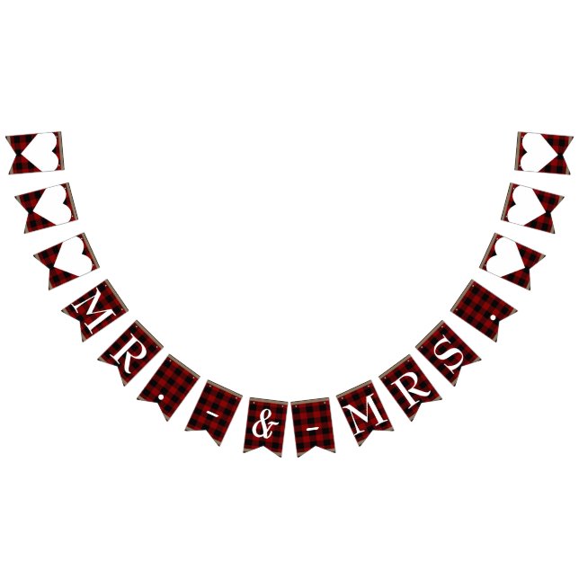Bannière À Fanions M. & Mme Red Black Buffalo Plaid Mariage (Tout)