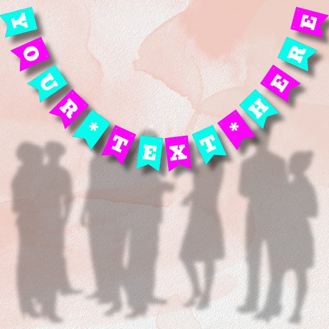 Bannière À Fanions Magenta Néon et Turquoise Couleur Uni | Sur mesure (Créateur téléchargé)