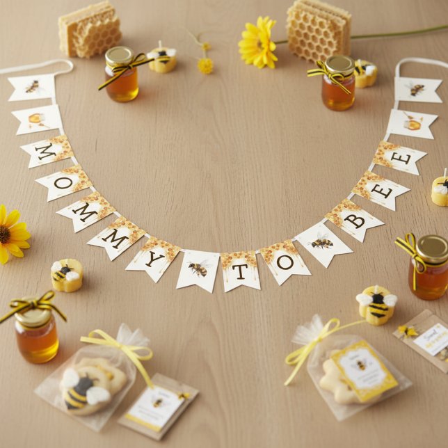 Bannière À Fanions Mama Bee Nectar de Ruche Bébé sous la Douche d'Eau (Mama Bee Honeycomb Honey Drip Baby Shower Bunting Flags
)