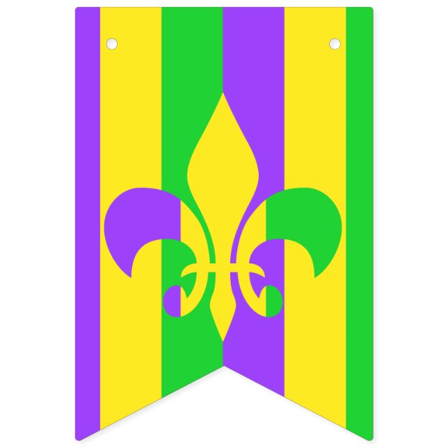 Bannière À Fanions Mardi gras vert Yellow Purple Fleur-de-lis (Premier drapeau)