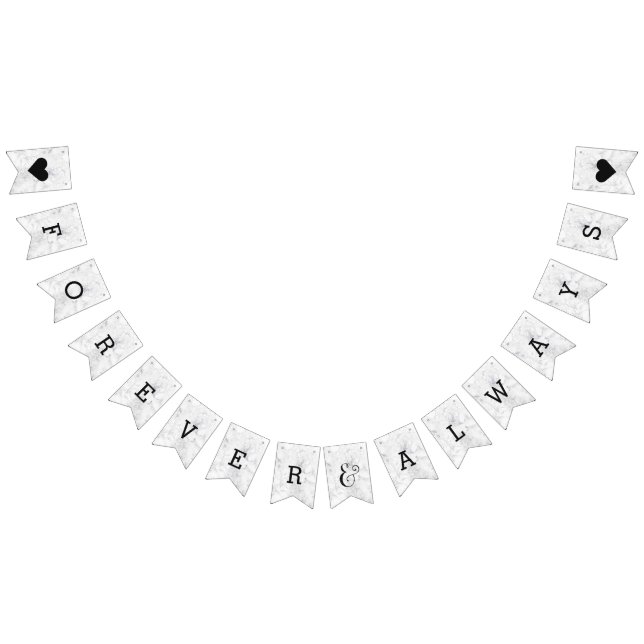 Bannière À Fanions Mariage blanc et gris chic pour toujours (Tout)