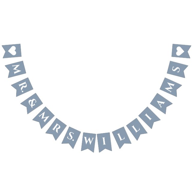 Bannière À Fanions Mariage Bleu Poussiéreux M. & Mme 8 Lettres Nom Si (Tout)