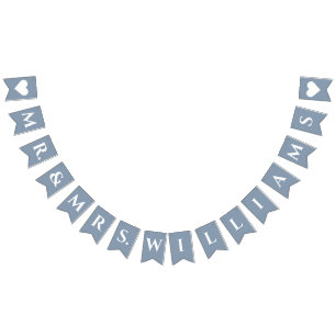 Bannière À Fanions Mariage Dusty Blue M. & Mme 8 Lettre Nom simple