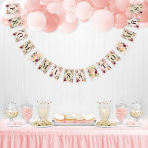 Bannière À Fanions Mariage Floral Bourgeois Bourgogne De Miss à Mrs