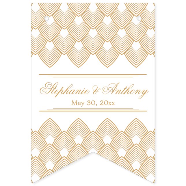 Bannière À Fanions Mariage Motif Gold et White Art Déco (Premier drapeau)