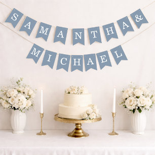Bannière À Fanions Mariage Noms des Mariés et du Marié Simple Bleu Po