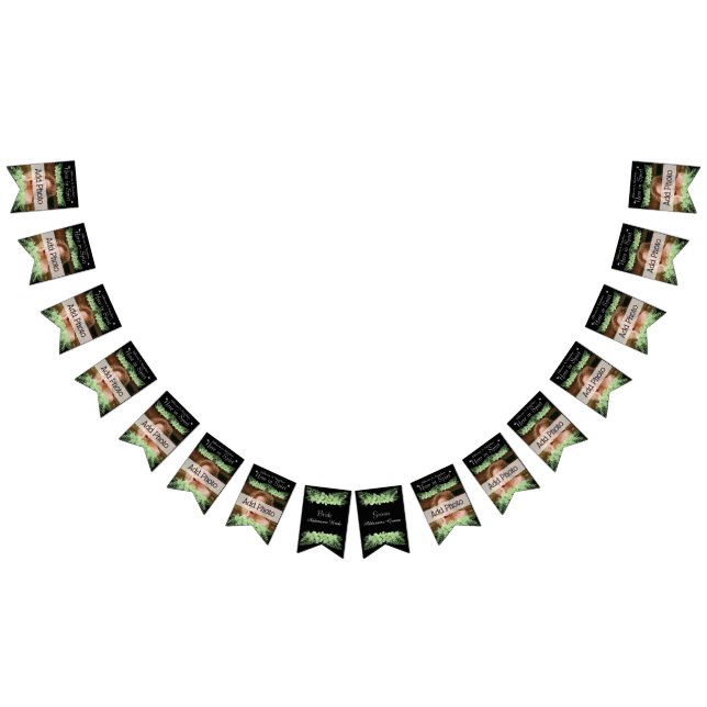 Bannière À Fanions Mariage tropical Green Palm Feuilles noir photo (Tout)