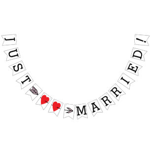Bannière À Fanions MARIÉ, Deux Coeurs Rouges Et Flèche